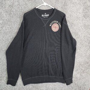 Old Navy Thermal Sweater Mens XL Black Long Sleeve Crew Neck Patched Casual‎